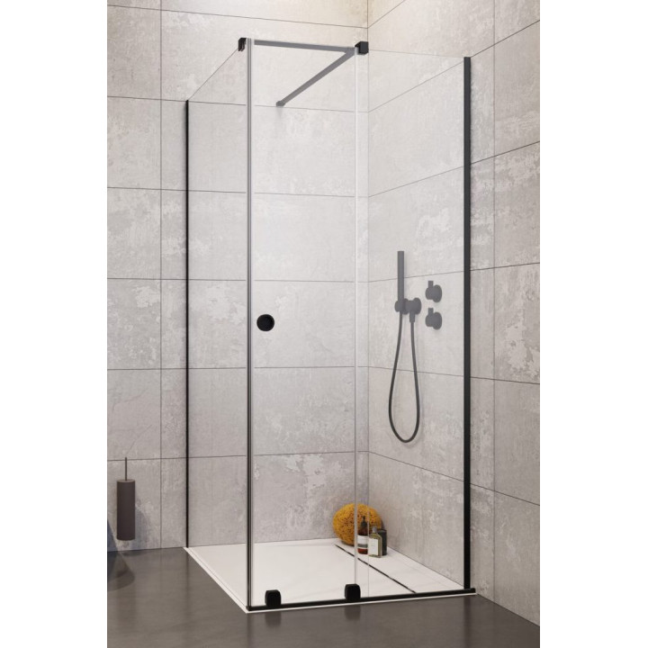 Front kabiny Radaway Furo Black KDJ 90, wersja lewa, ze ścianką, 90x200cm, drzwi przesuwne, szkło przejrzyste, profil czarny