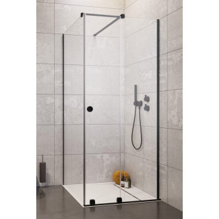 Front kabiny Radaway Furo Black KDJ 90, wersja lewa, ze ścianką, 90x200cm, drzwi przesuwne, szkło przejrzyste, profil czarny