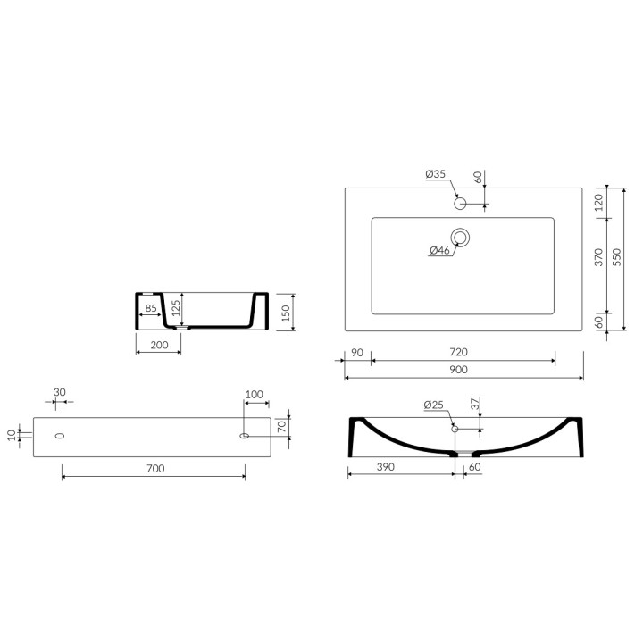 Umywalka nablatowa Marmorin Aron, 61x44cm, bez przelewu, biały połysk