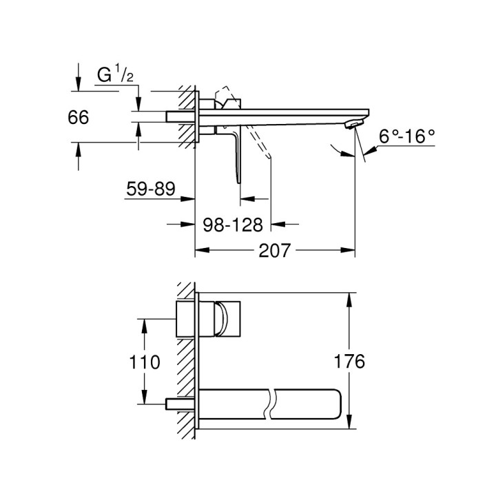 Bateria umywalkowa Grohe Lineare, podtynkowa, rozmiar L, wylewka 207mm, brushed hard graphite