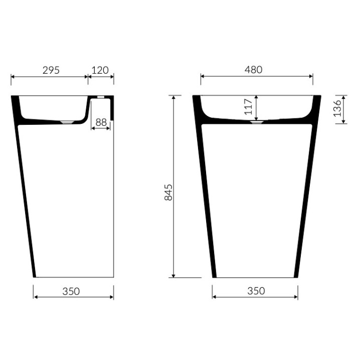 Umywalka nablatowa Marmorin Tara, 56,5x37,5cm, bez przelewu, biały połysk
