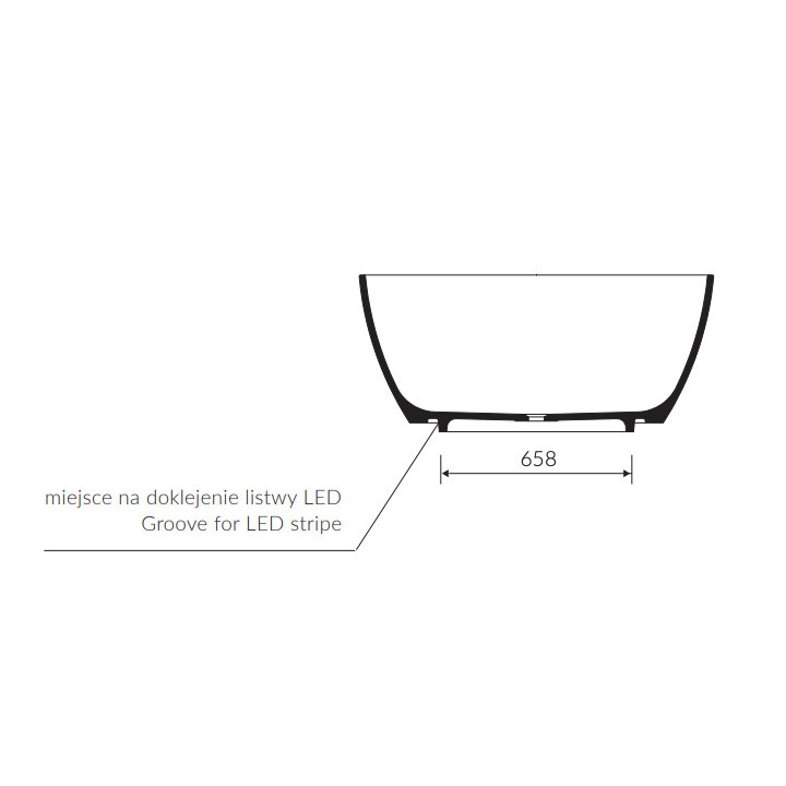 Wanna wolnostojąca Marmorin Balta z czarnym panelem, 155x74cm, bez przelewu, biały połysk