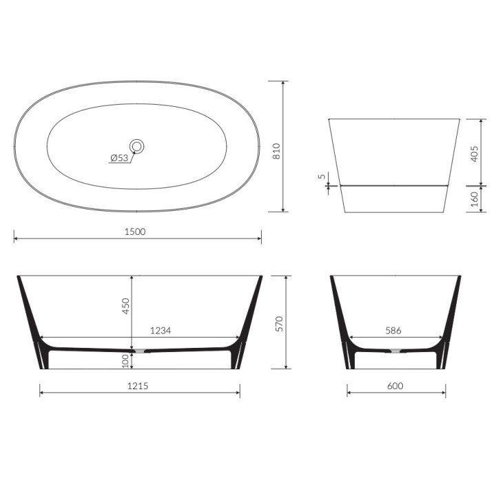 Wanna wolnostojąca Marmorin Duo I, 150x80cm, bez przelewu, biały połysk