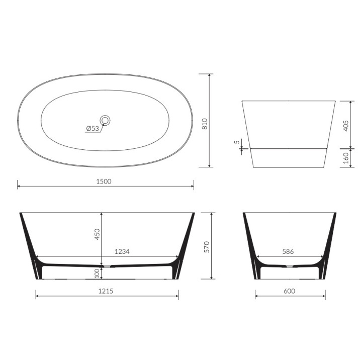 Wanna wolnostojąca Marmorin Duo II z białym panelem, 150x80cm, bez przelewu, biały połysk