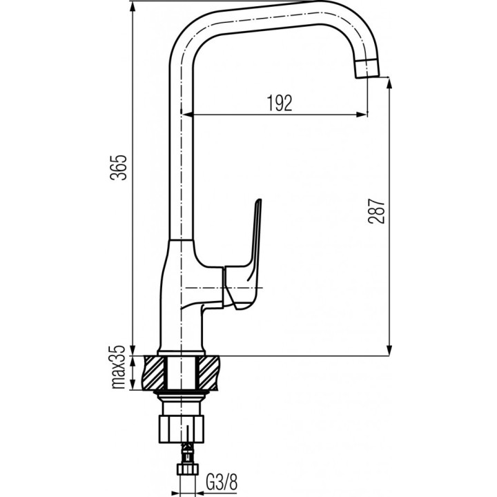 Bateria kuchenna Valvex Aurora, stojąca, wysokość 365mm, dźwignia z boku, chrom