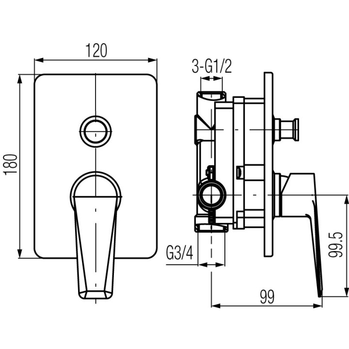 Bateria wannowo-natryskowa Valvex Aurora, podtynkowa, z przełącznikiem, chrom