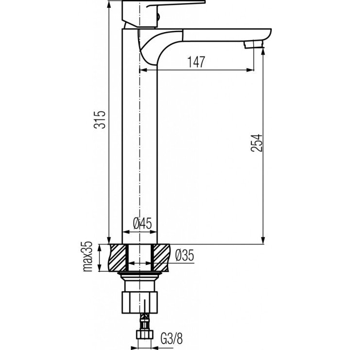 Bateria umywalkowa Valvex Dali, stojąca, wysokość 315mm, chrom