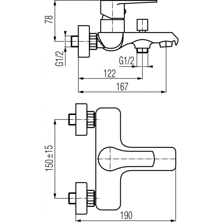 Bateria wannowa Valvex Quasar, natynkowa, 2 wyjścia wody, chrom