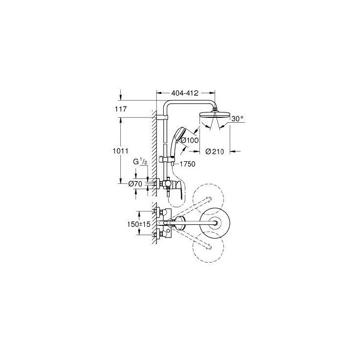 System prysznicowy GROHE Tempesta Cosmopolitan System 210 z jednouchwytową baterią ścienną - chrom