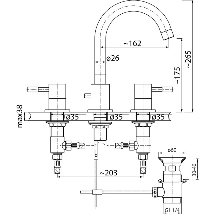Bateria umywalkowa Valvex Vegane, stojąca, wysokość 145mm, wylewka 115mm, korek automatyczny, chrom