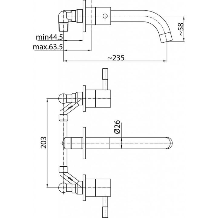 Bateria umywalkowa 3-otworowa Valvex Vegane, stojąca, wysokość 265mm, wylewka 162mm, korek automatyczny, chrom