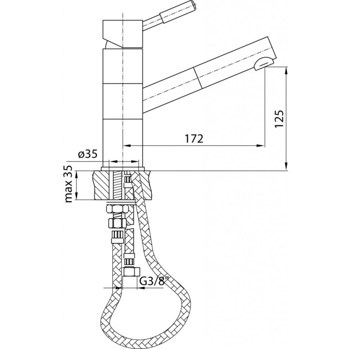 Bateria kuchenna Valvex Vegane, stojąca, wyciągana i obracana wylewka, chrom