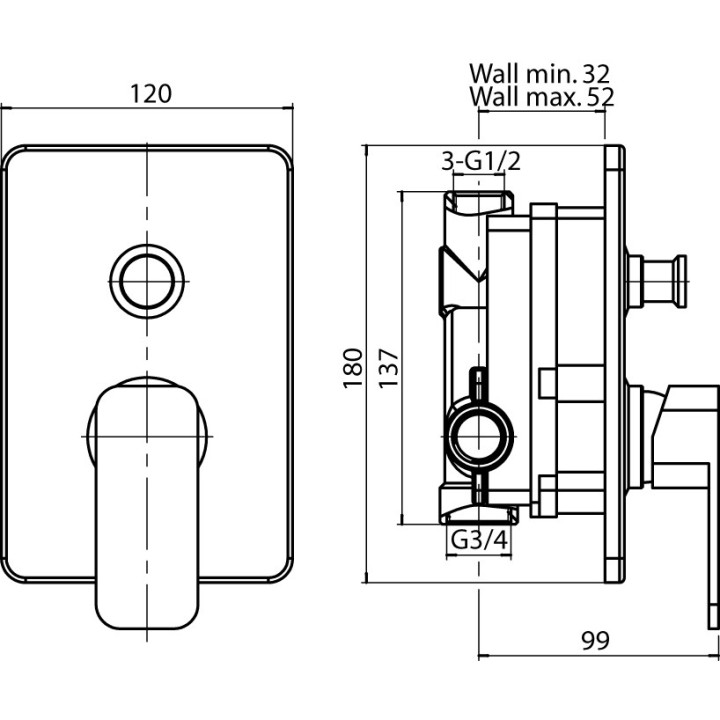 Bateria wannowo-natryskowa Valvex Dali, podtynkowa, z przełącznikiem, chrom