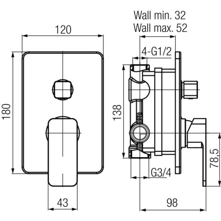 Bateria wannowo-natryskowa Valvex Loft, podtynkowa, z przełącznikiem, chrom