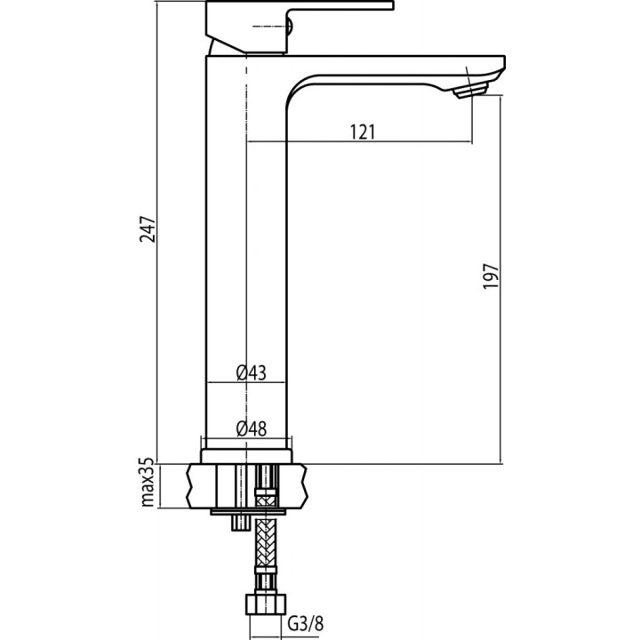 Bateria umywalkowa Valvex Tube, stojąca, wysokość 147mm, wylewka 91mm, korek click-clack, chrom