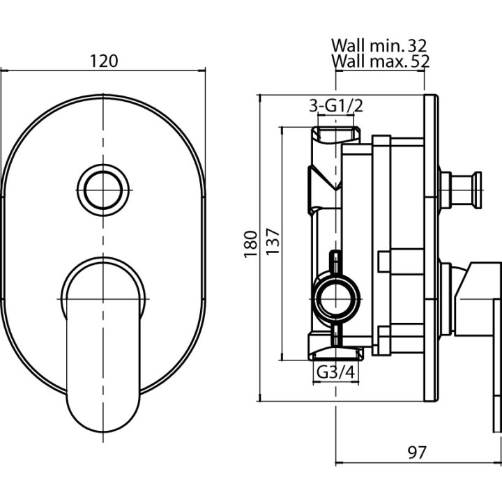 Bateria wannowo-natryskowa Valvex Loft, podtynkowa, z przełącznikiem, chrom
