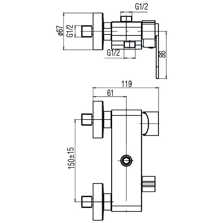 Bateria natryskowa Valvex Tube, natynkowa, jednouchwytowa, chrom