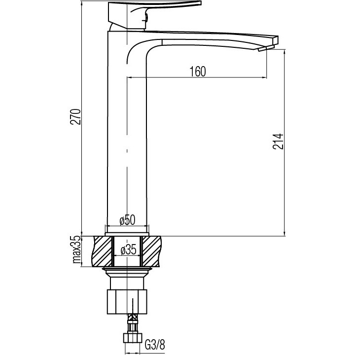 Bateria umywalkowa Valvex Sigma, stojąca, wysokość 272mm, wylewka 160mm, bez korka, chrom