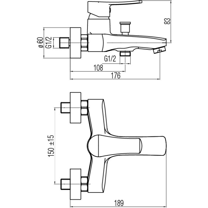 Bateria wannowa Valvex Sigma, natynkowa, wylewka 163mm, 2 wyjścia wody, chrom