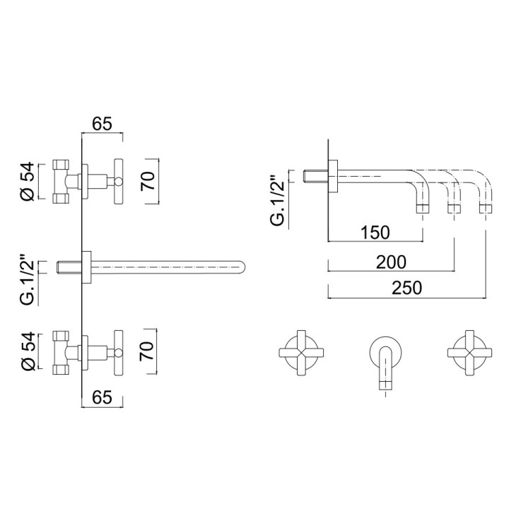Bateria umywalkowa 3-otworowa Giulini Giovanni G3, ścienna, wylewka 20cm, chrom