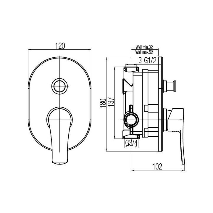 Bateria wannowo-natryskowa Valvex Sigma, podtynkowa, z przełącznikiem, chrom