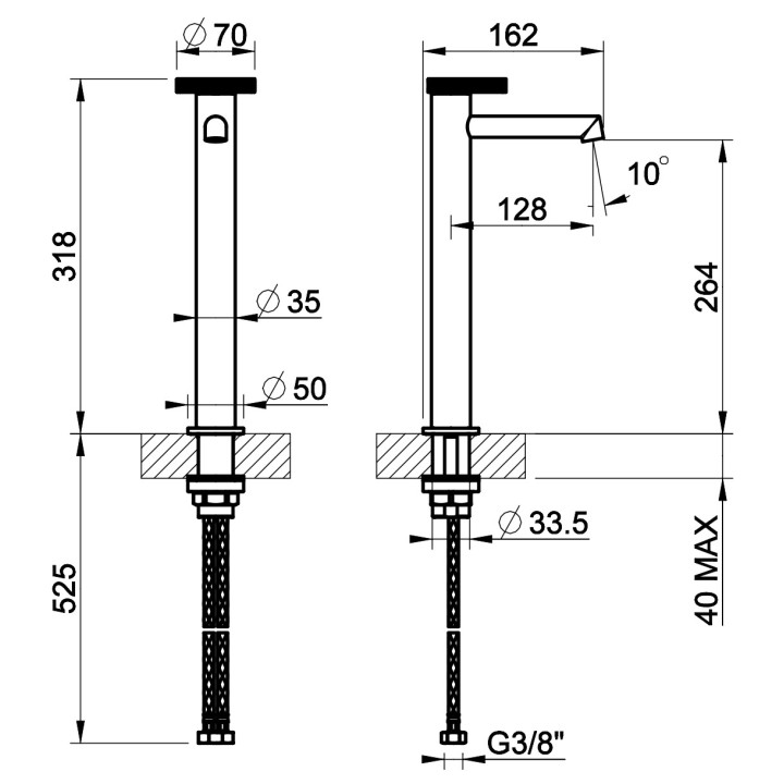 Bateria umywalkowa Gessi Anello, stojąca, wysokość 318mm, wylewka 128mm, korek automatyczny, chrom