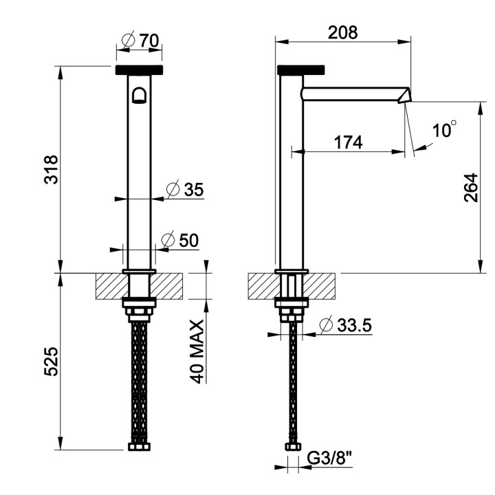 Bateria umywalkowa Gessi Anello, stojąca, wysokość 318mm, wylewka 174mm, korek automatyczny, chrom