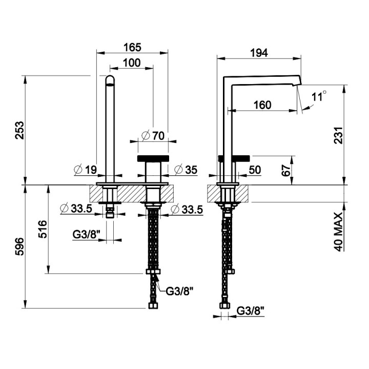 Bateria umywalkowa Gessi Anello, stojąca, wysokość 318mm, wylewka 174mm, bez korka, chrom