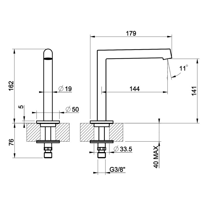 Bateria umywalkowa Gessi Anello, stojąca, z dźwignią z boku, wysokość 253mm, wylewka 160mm, bez korka, chrom