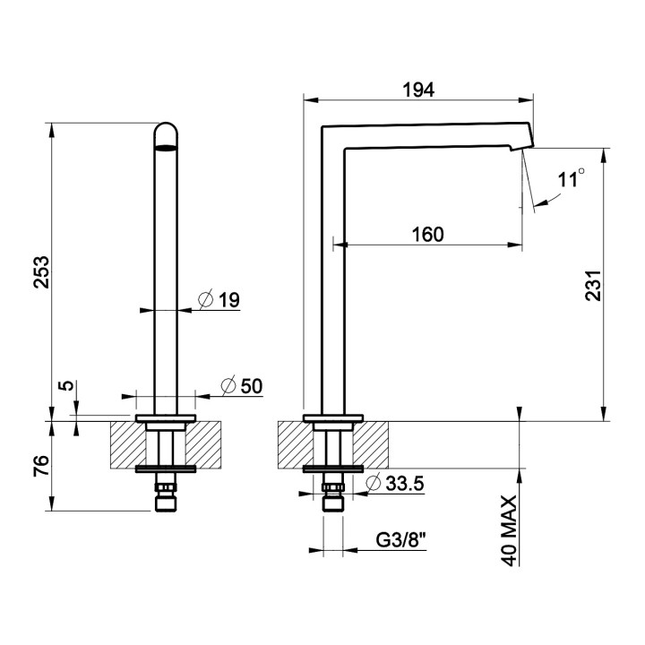 Wylewka umywalkowa Gessi Anello, stojąca, wysokość 162mm, zasięg 144mm, chrom