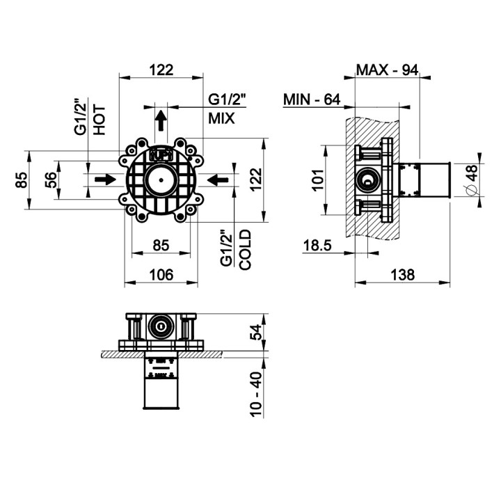Element podtynkowy Gessi Anello dla jednouchwytowej baterii umywalkowej