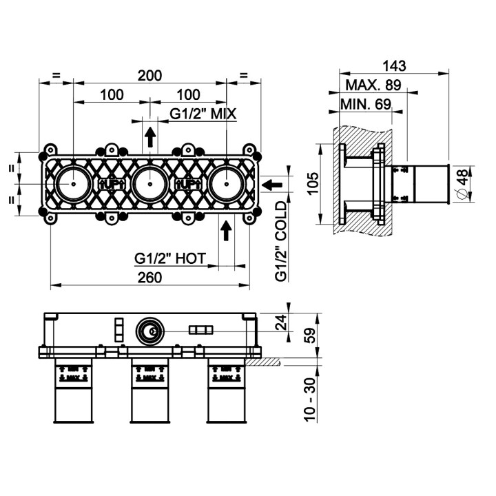 Element podtynkowy Gessi Anello, dla baterii wannowej, 2 wyjścia wody