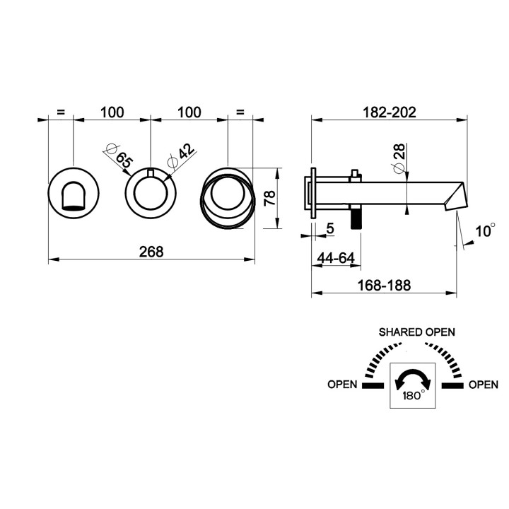 Bateria wannowa Gessi Anello, podtynkowa, 2 wyjścia wody, chrom