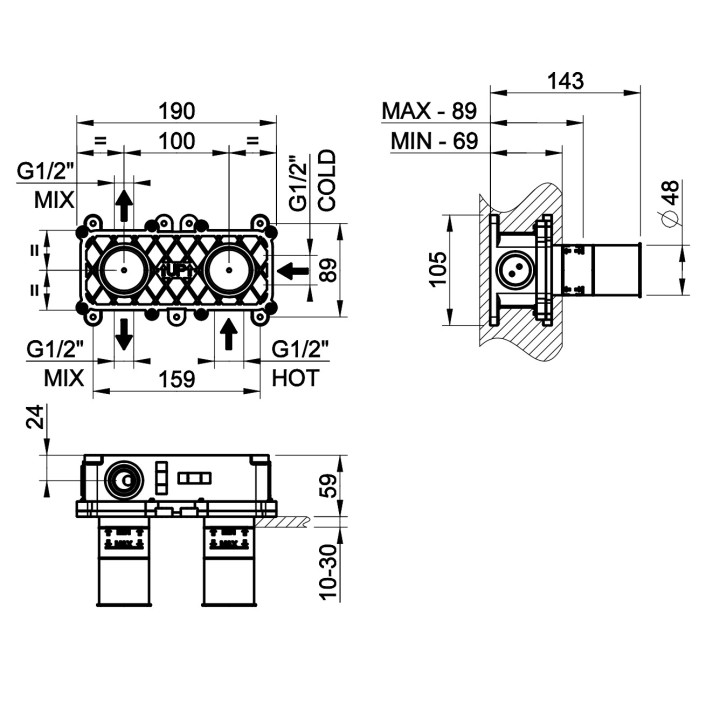 Element podtynkowy Gessi Anello, dla baterii wannowej, 2 wyjścia wody