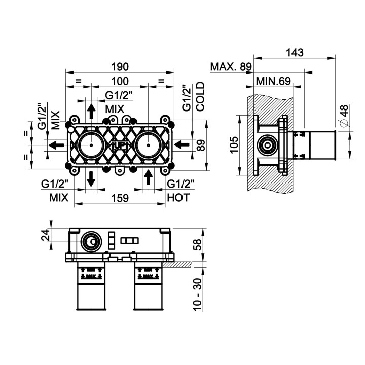 Element podtynkowy Gessi Anello, dla baterii natryskowej, 2 wyjścia wody