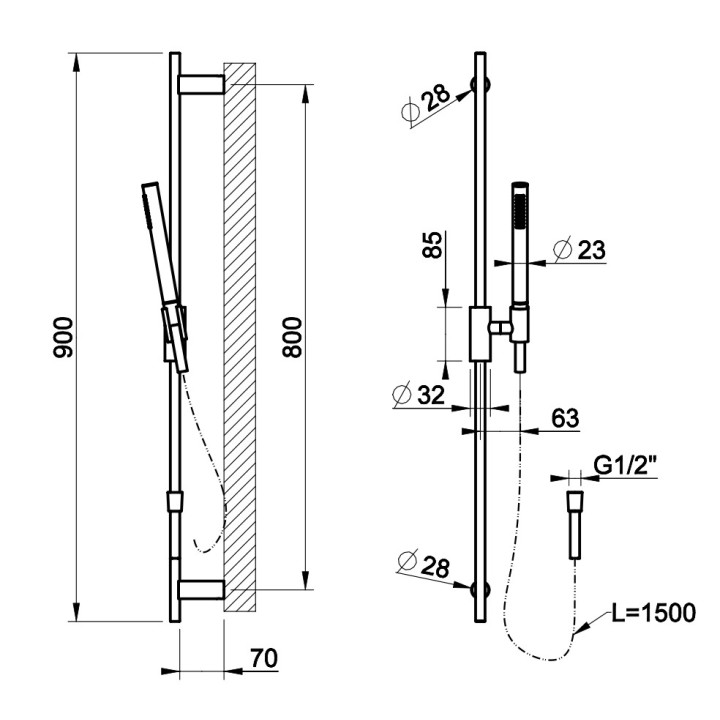 Drążek prysznicowy Gessi Anello, z słuchawką 1-funkcyjną, wężem i przyłączem kątowym, chrom