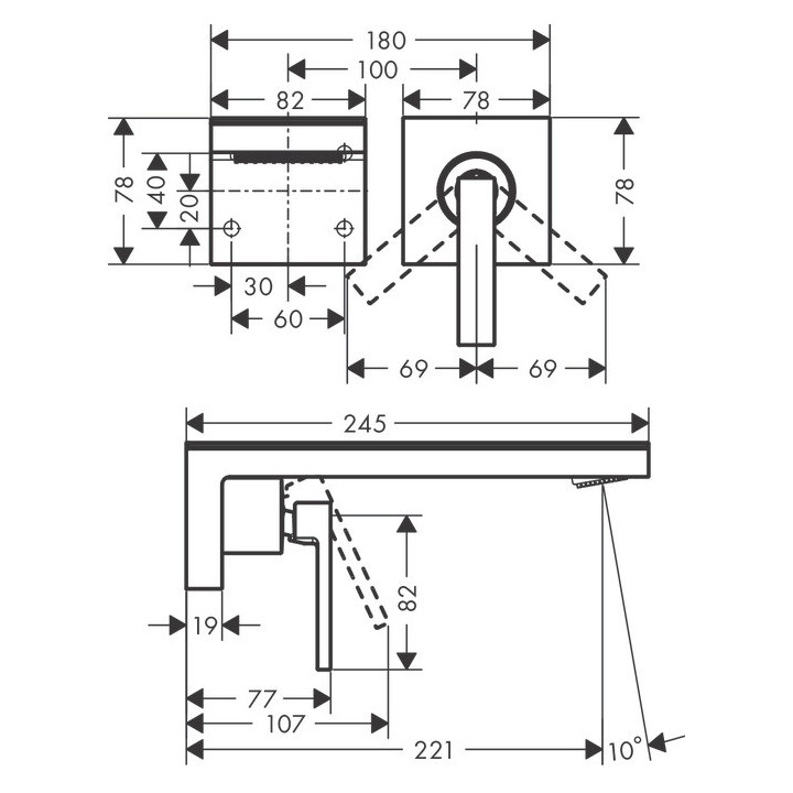 Bateria umywalkowa Axor MyEdition, podtynkowa, wylewka 221mm, bez płytki, chrom