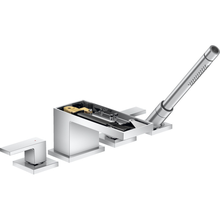 Bateria wannowa 4-otworowa Axor MyEdition, stojąca, 2 wyjścia wody, zestaw natryskowy, bez płytki, chrom