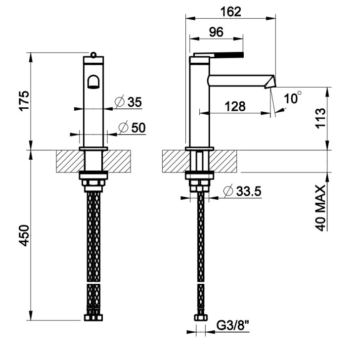 Bateria umywalkowa Gessi Ingranaggio, stojąca, wysokość 175mm, korek automatyczny, chrom