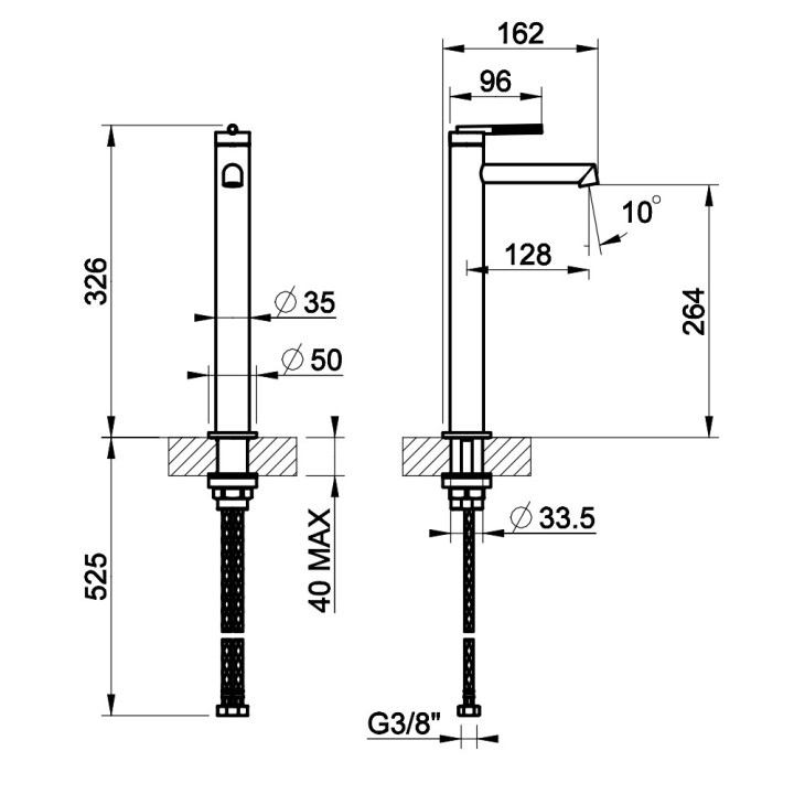 Bateria umywalkowa Gessi Ingranaggio, stojąca, wysokość 326mm, wylewka 128mm, korek automatyczny, chrom