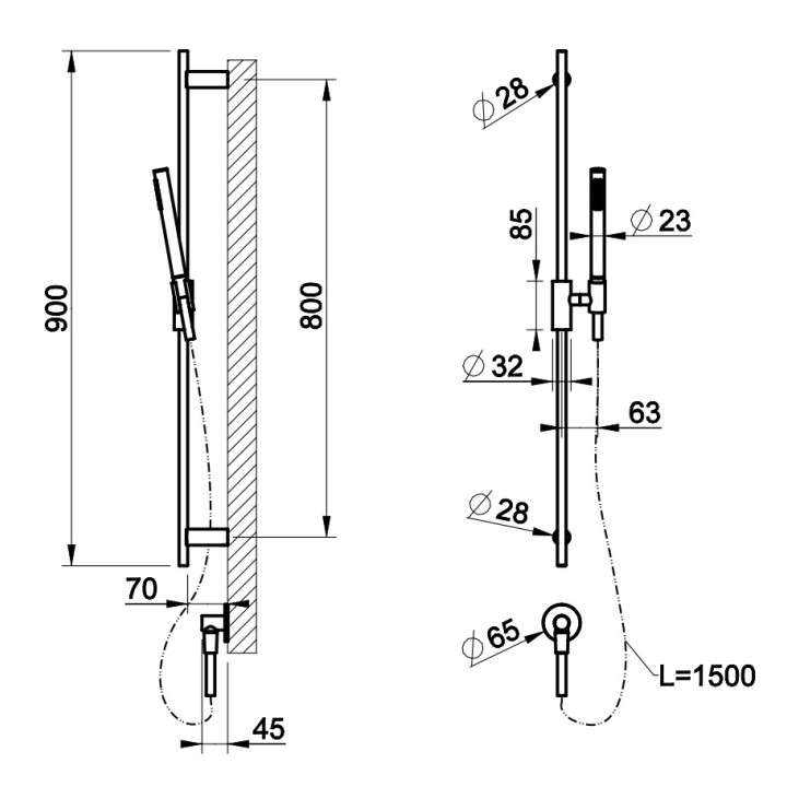 Drążek prysznicowy Gessi Anello, z słuchawką 1-funkcyjną, wężem i przyłączem kątowym, chrom