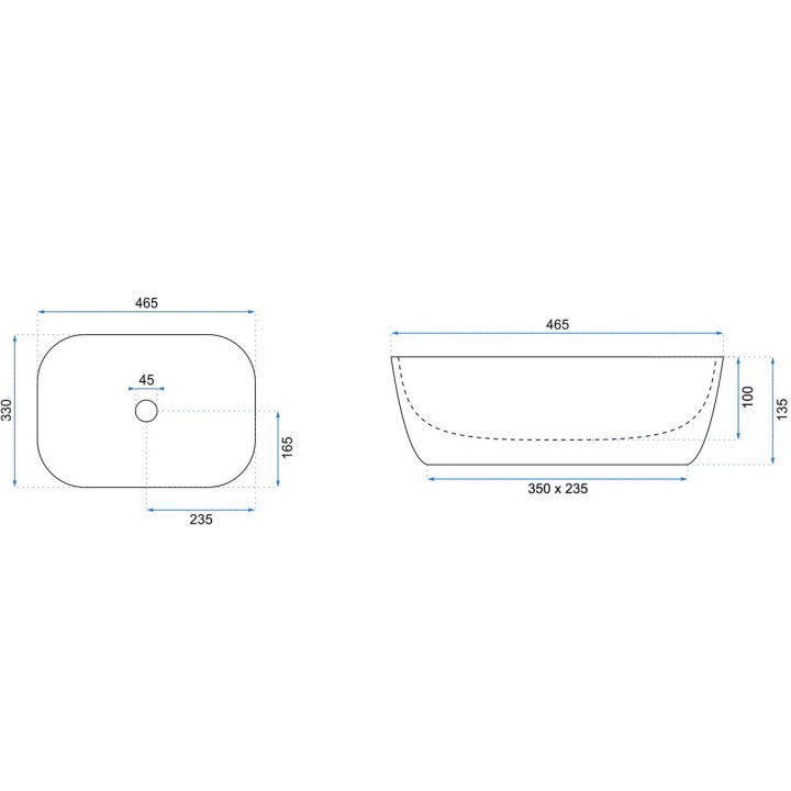 Umywalka REA Belinda Slim, nablatowa, 45,5x32,5x13,5 cm