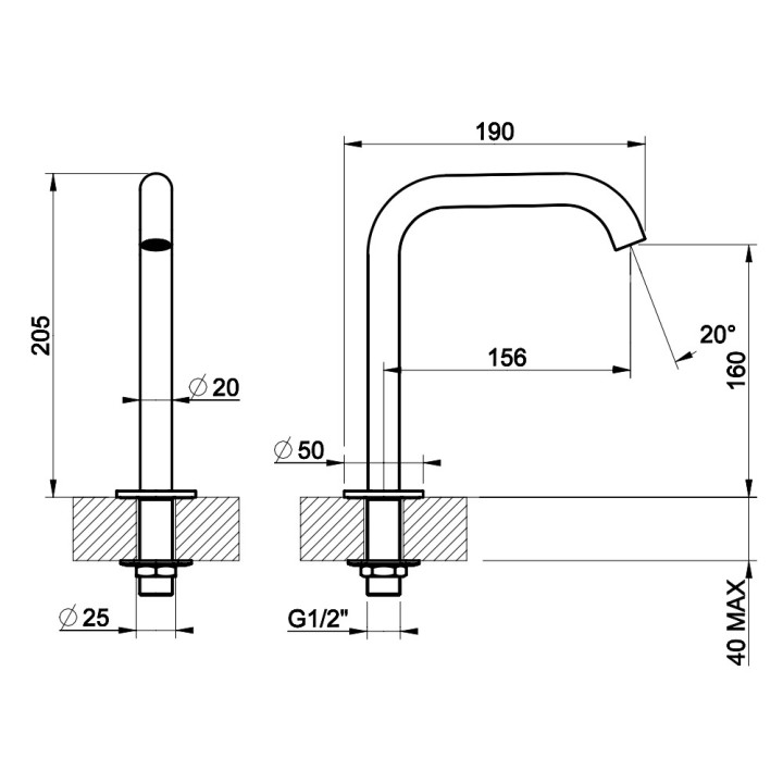 Wylewka umywalkowa Gessi Flessa, stojąca, wysokość 205mm, zasięg 156mm, stal szczotkowana