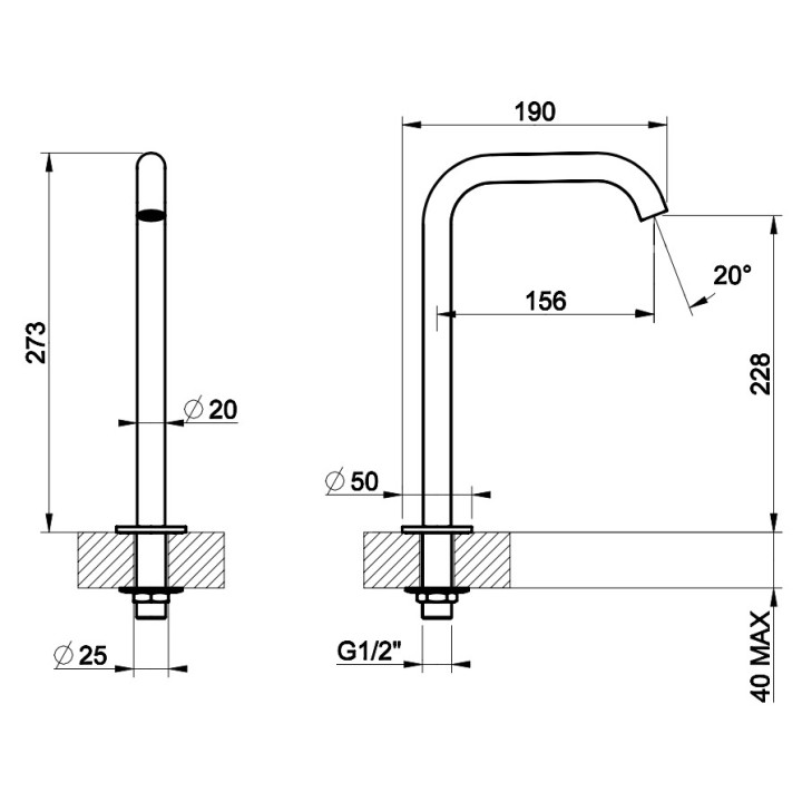 Wylewka umywalkowa Gessi Flessa, stojąca, wysokość 205mm, zasięg 156mm, stal szczotkowana