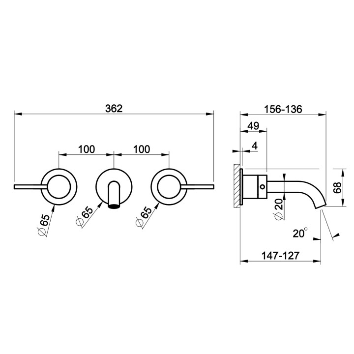Bateria umywalkowa Gessi Flessa, podtynkowa, 3-otworowa, krótka wylewka, stal szczotkowana