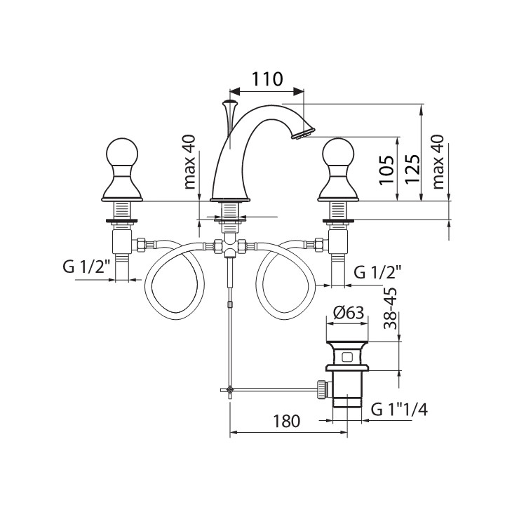 Bateria umywalkowa 3-otworowa Giulini G. Odessa- sanitbuy.pl