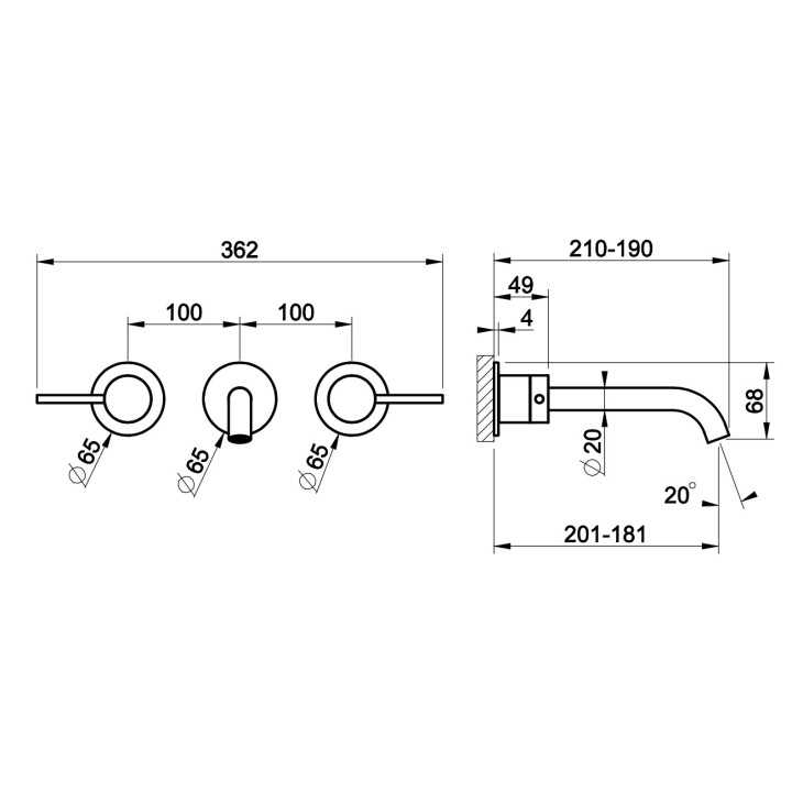 Bateria umywalkowa Gessi Intreccio, podtynkowa, 3-otworowa, krótka wylewka, stal szczotkowana