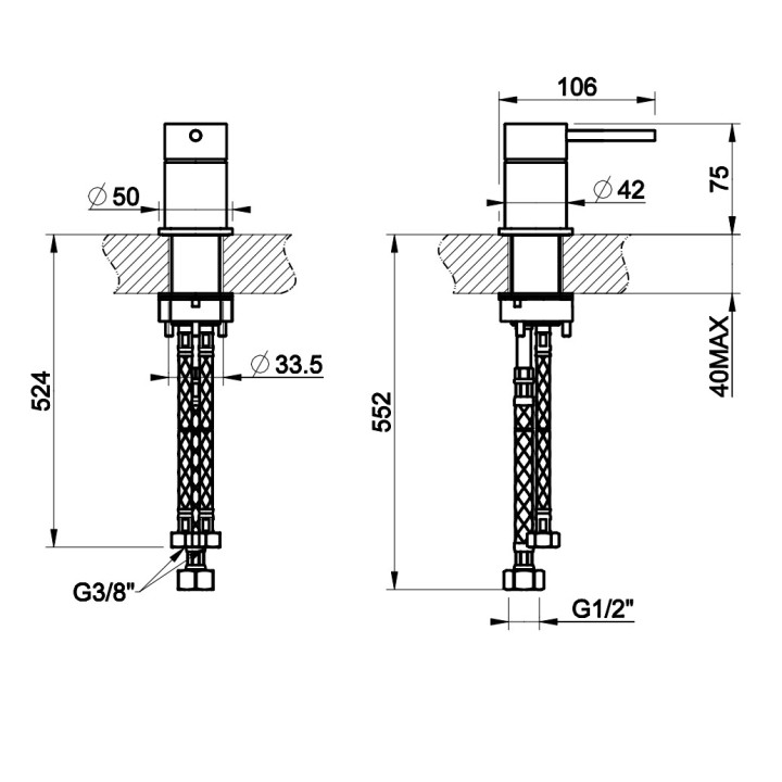 Mieszacz umywalkowy Gessi Trame, stojący, stal szczotkowana