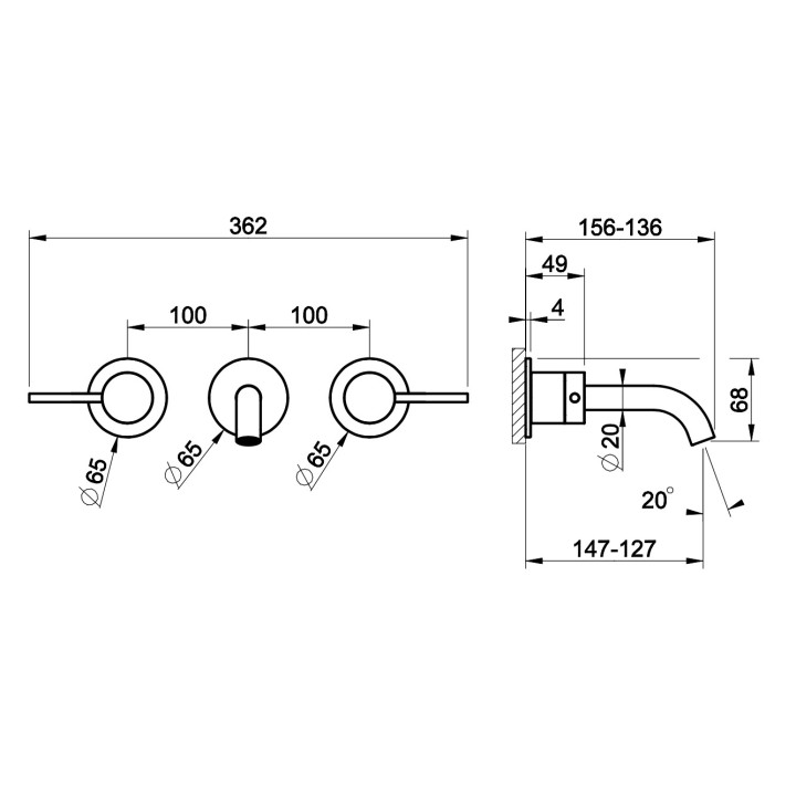 Bateria umywalkowa Gessi Meccanica, podtynkowa, 3-otworowa, krótka wylewka, stal szczotkowana