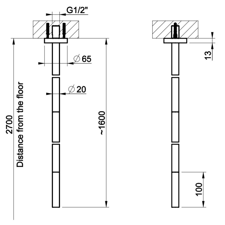 Wylewka sufitowa Gessi Meccanica, 160cm, stal szczotkowana